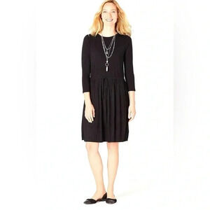 J.Jill Pleated Knit Dress Drawstring Waist Women’s Size Large Black Preppy